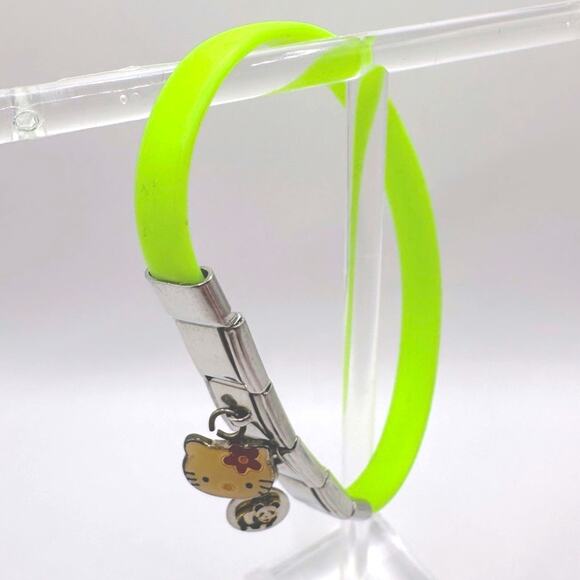 Hello Kitty Sanrio Jewelry Set Red Bow Stud Earrings Green Charm Bracelet Pink - Picture 9 of 15